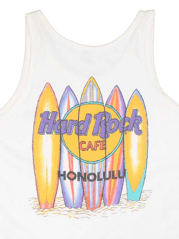 Vintage 80's/90's Hard Rock Cafe Honolulu vest top with printed graphic on the back  