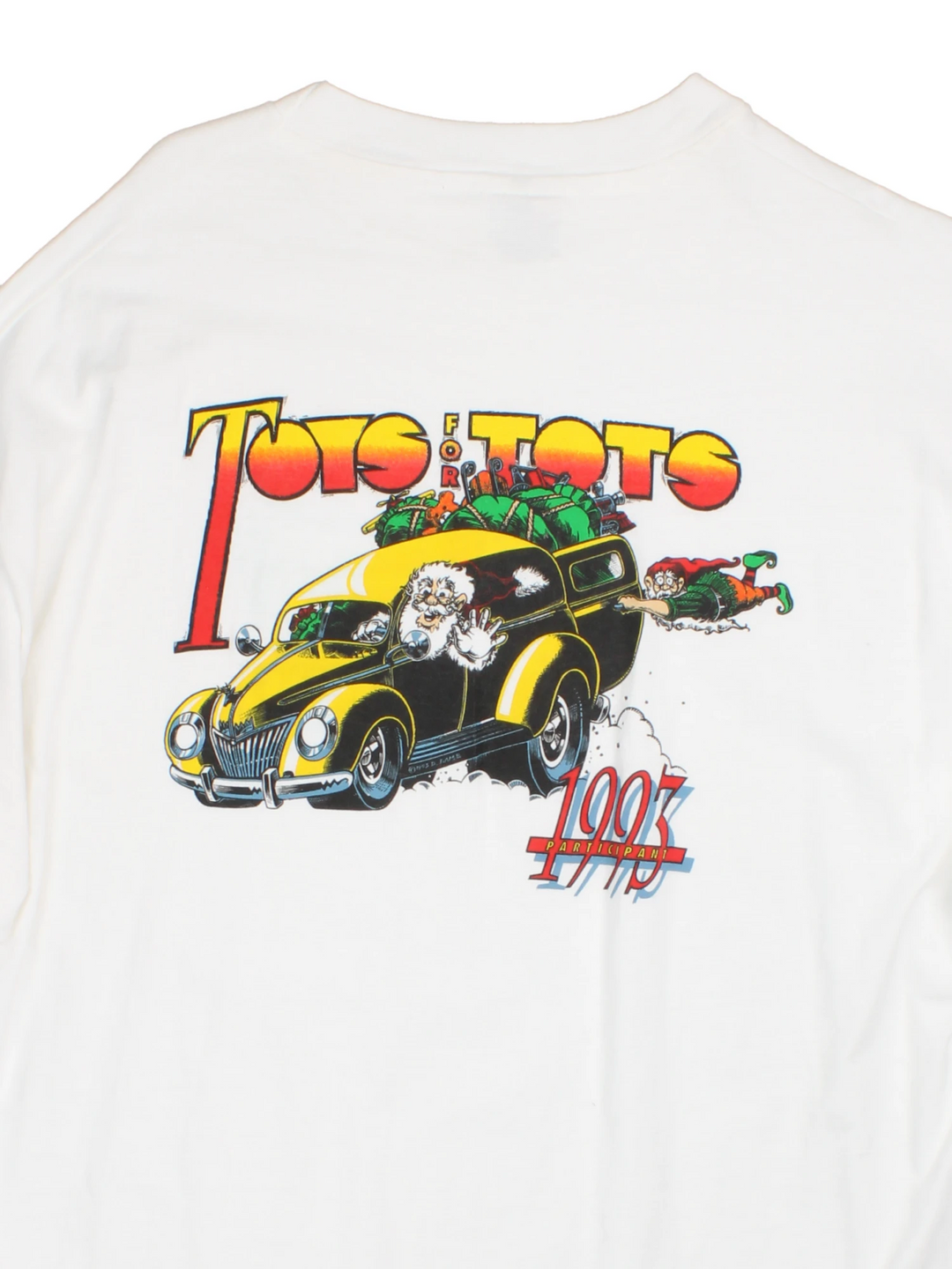 Vintage 90s Toys for Tots single stitch T-Shirt with graphic print on the front and back.