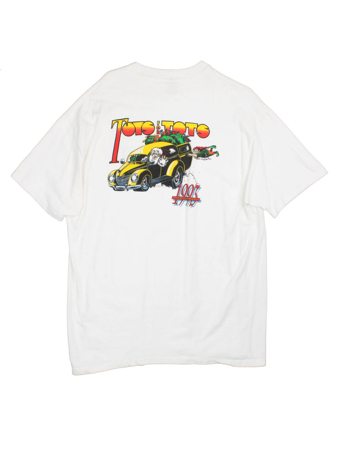 Vintage 90s Toys for Tots single stitch T-Shirt with graphic print on the front and back.