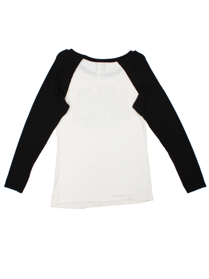 Y2K Harley Davidson Long Sleeved Top in a black and white colourway with the spell out printed on the front and covered in studs.