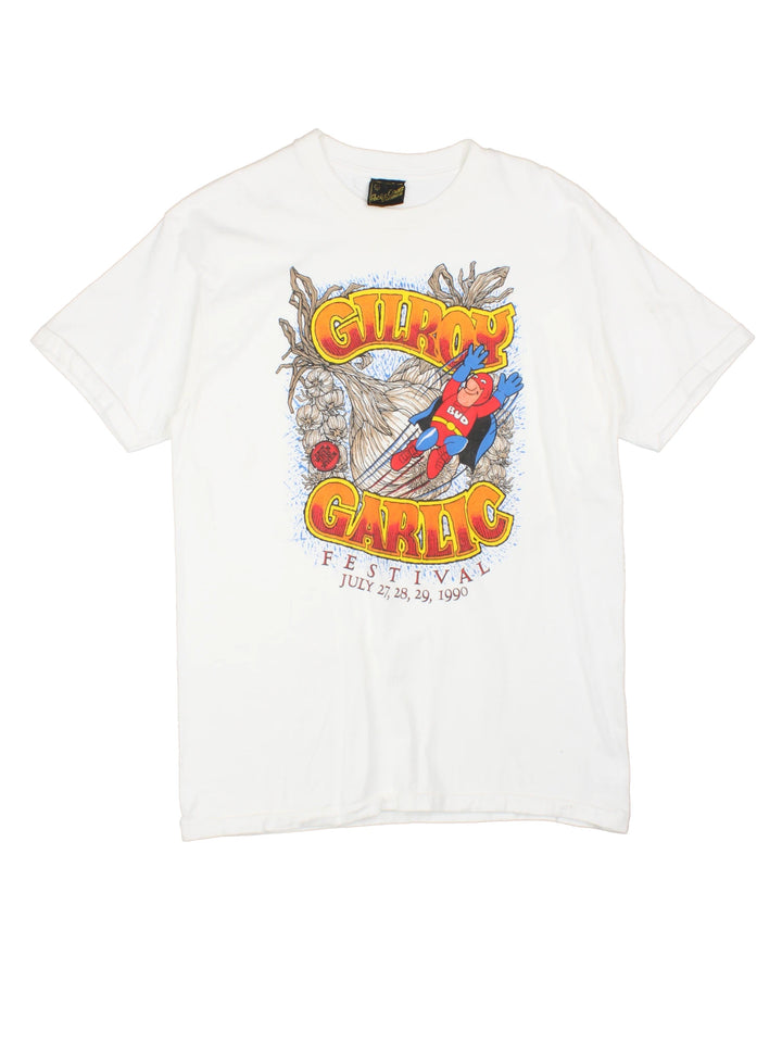 Vintage Gilroy Garlic Festival 1990 single stitch T-Shirt with graphic print on the front. 