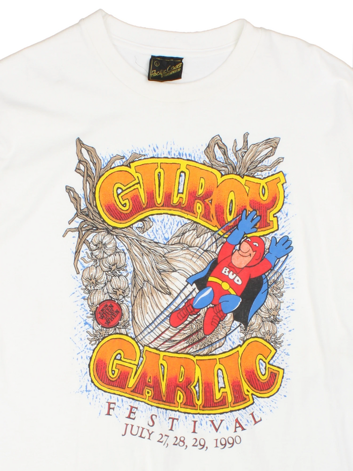 Vintage Gilroy Garlic Festival 1990 single stitch T-Shirt with graphic print on the front. 
