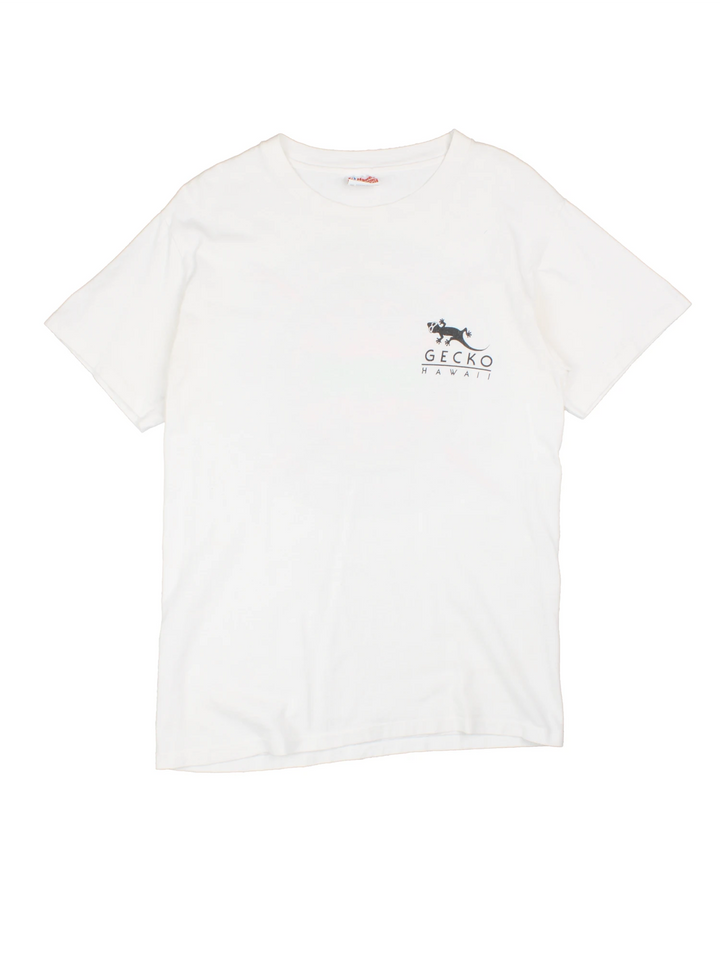 Vintage Gecko Hawaii single stitch T-Shirt with logo on the chest and graphic print on the back.