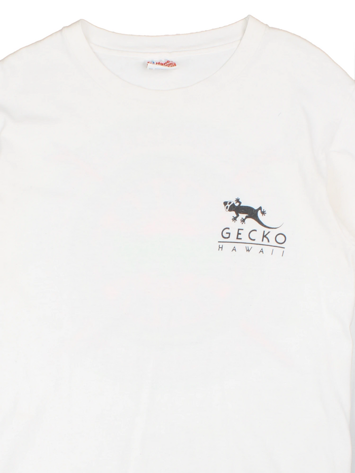 Vintage Gecko Hawaii single stitch T-Shirt with logo on the chest and graphic print on the back.