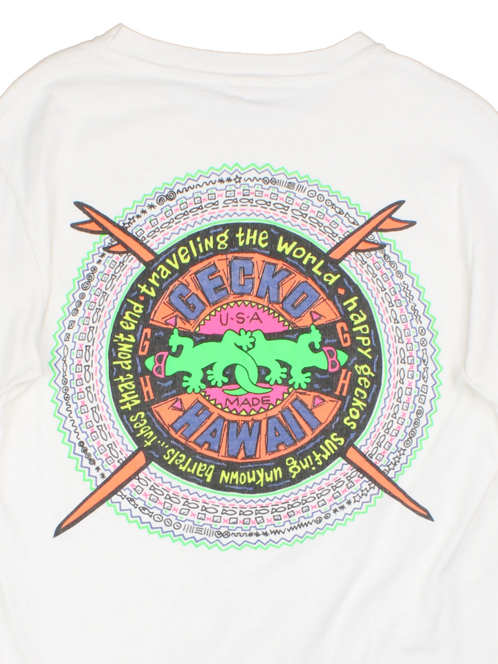 Vintage Gecko Hawaii single stitch T-Shirt with logo on the chest and graphic print on the back.
