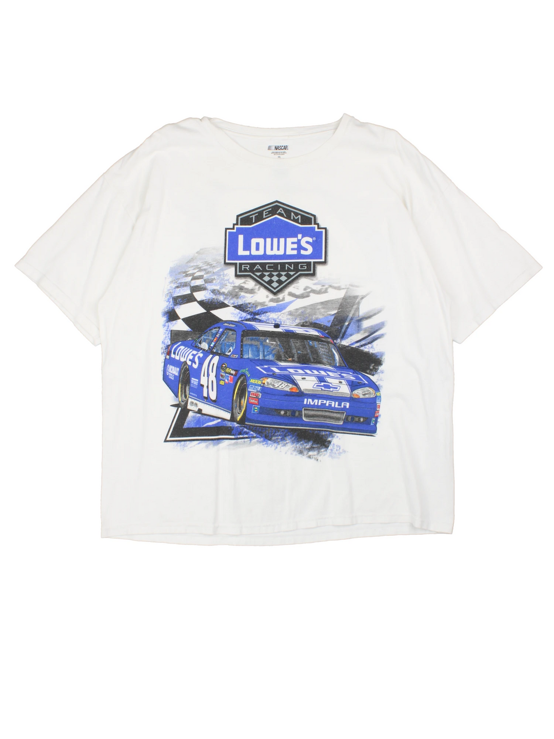 Team Lowes Racing, Jimmie Johnson, NASCAR T-Shirt with graphic print on the front and back. 