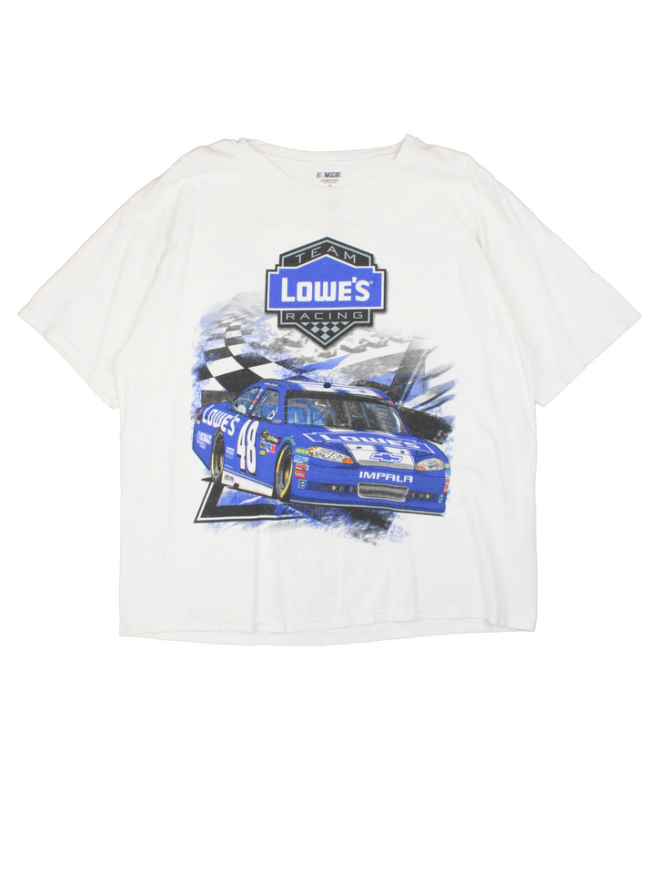 Team Lowes Racing, Jimmie Johnson, NASCAR T-Shirt with graphic print on the front and back. 