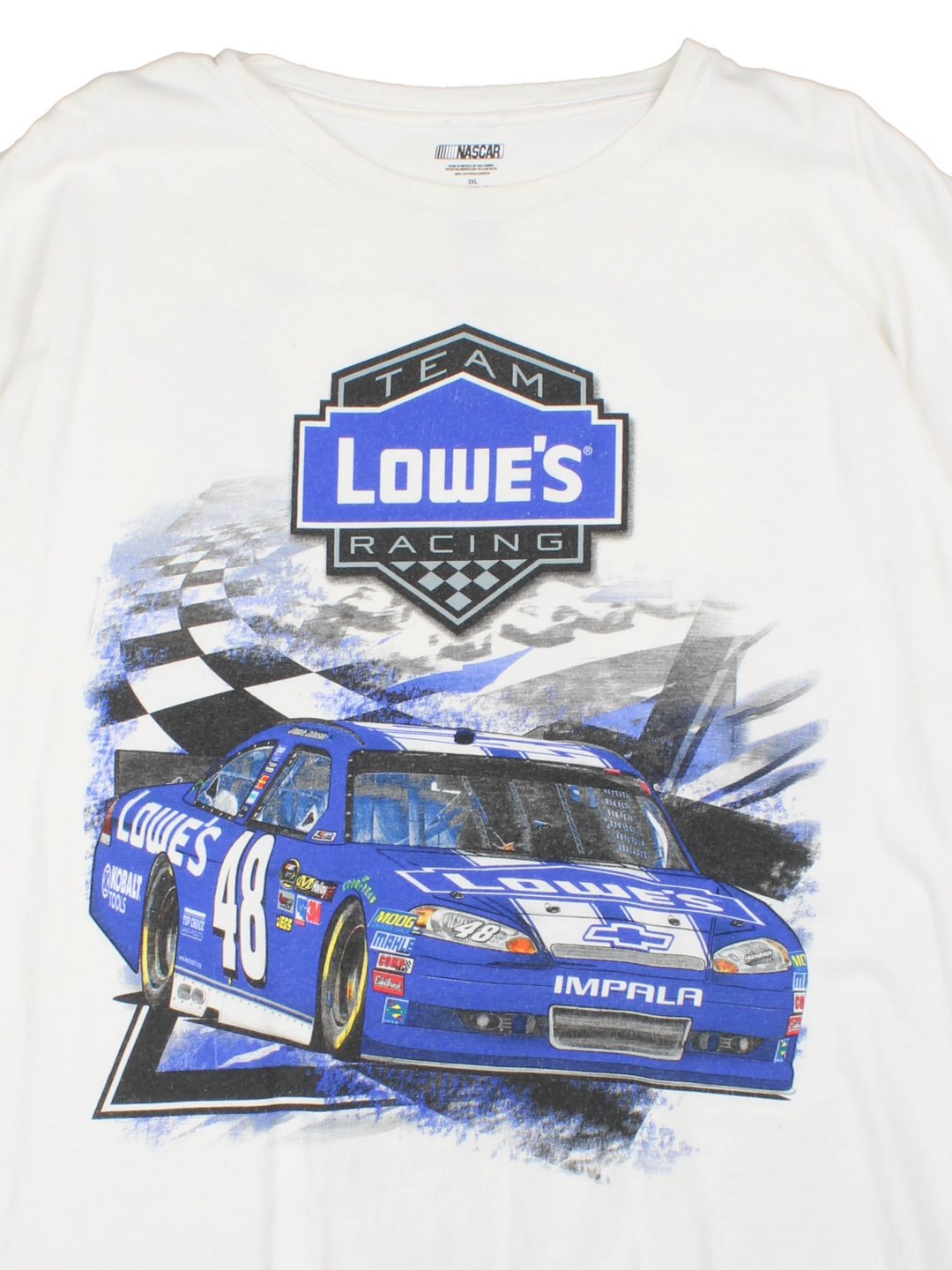 Team Lowes Racing, Jimmie Johnson, NASCAR T-Shirt with graphic print on the front and back. 