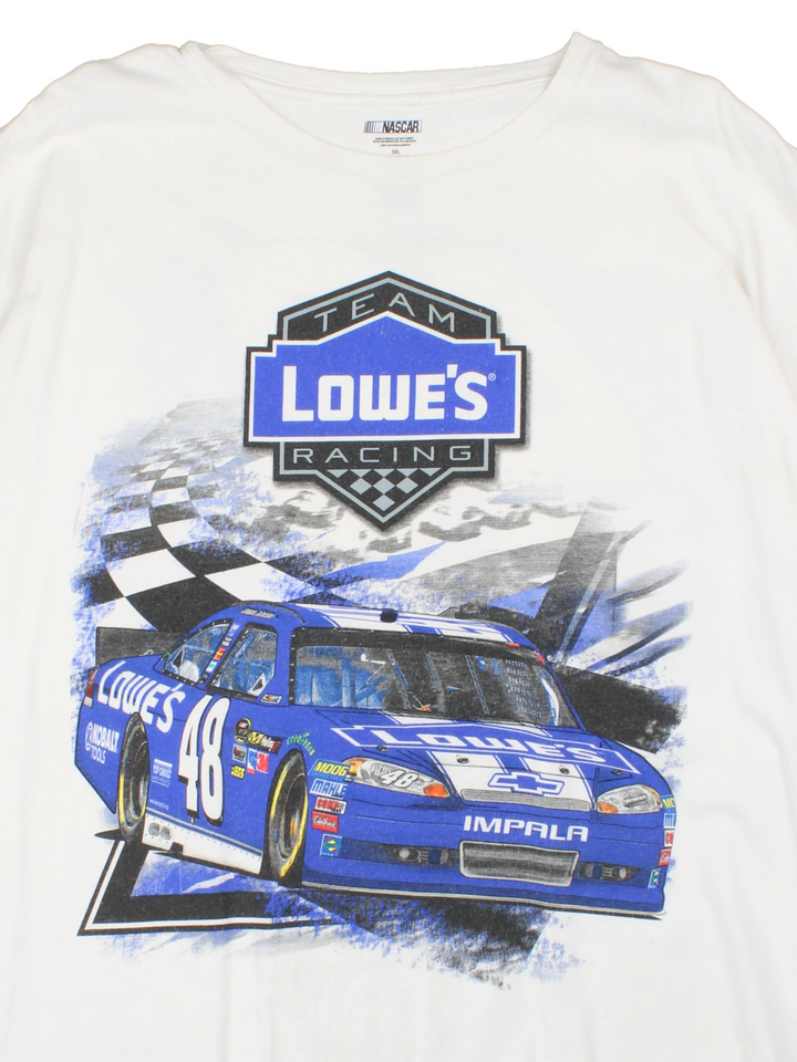 Team Lowes Racing, Jimmie Johnson, NASCAR T-Shirt with graphic print on the front and back. 