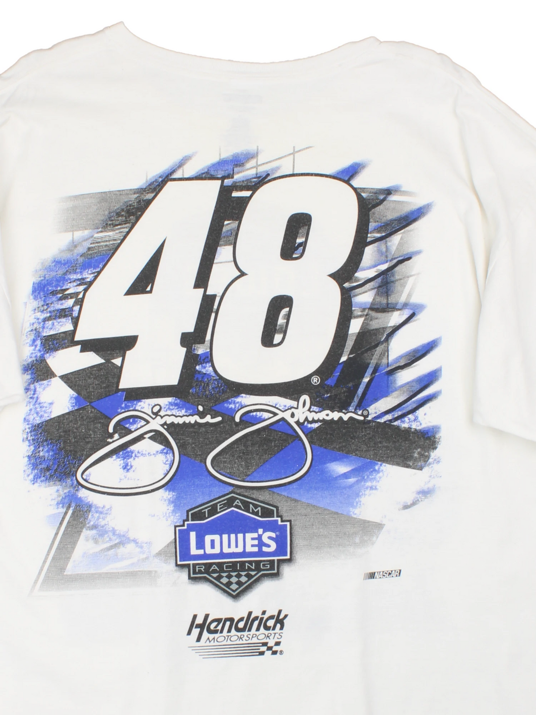 Team Lowes Racing, Jimmie Johnson, NASCAR T-Shirt with graphic print on the front and back. 
