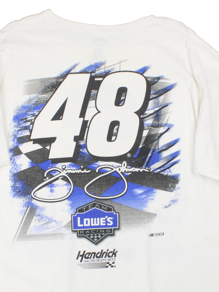 Team Lowes Racing, Jimmie Johnson, NASCAR T-Shirt with graphic print on the front and back. 