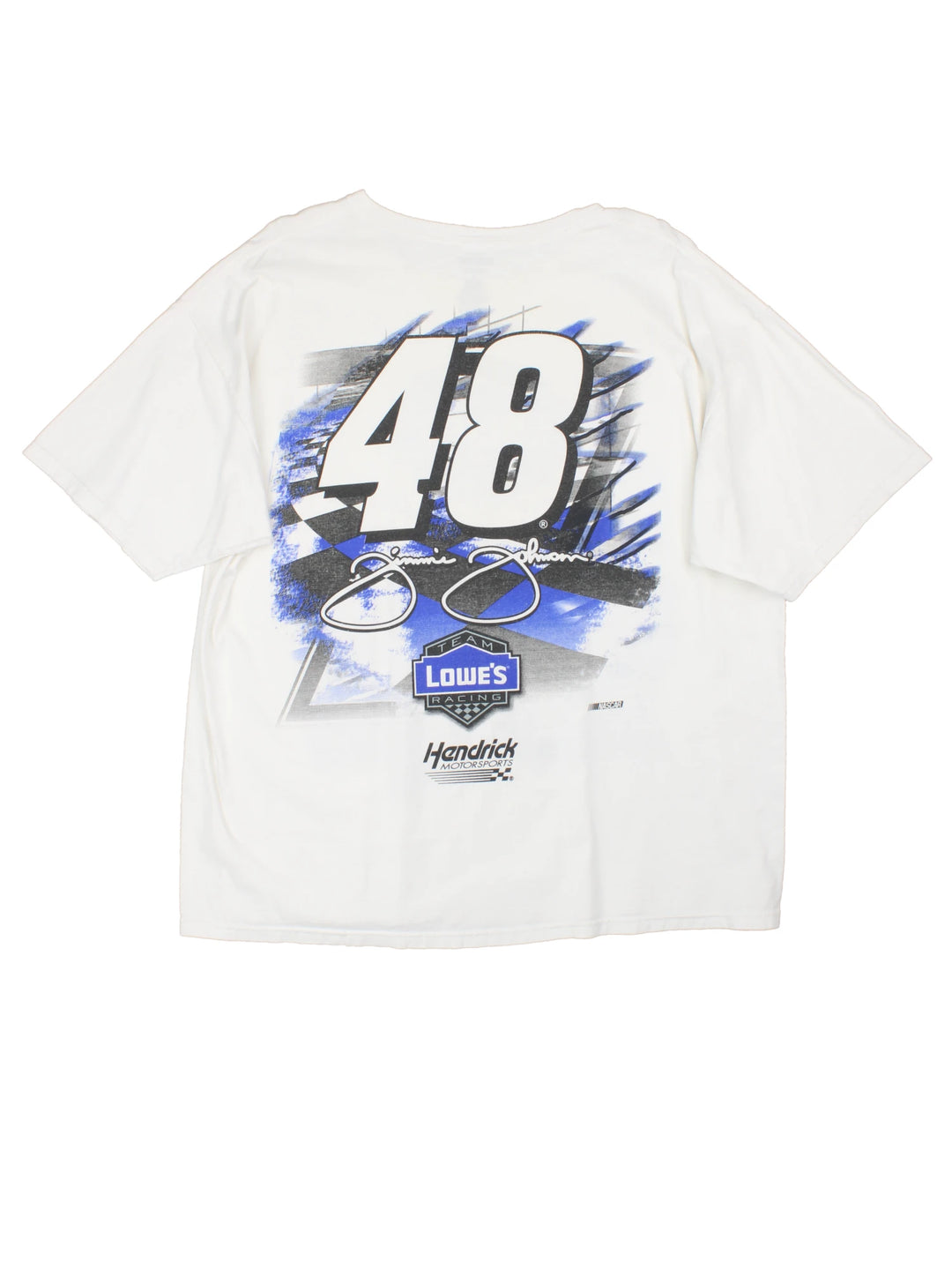 Team Lowes Racing, Jimmie Johnson, NASCAR T-Shirt with graphic print on the front and back. 