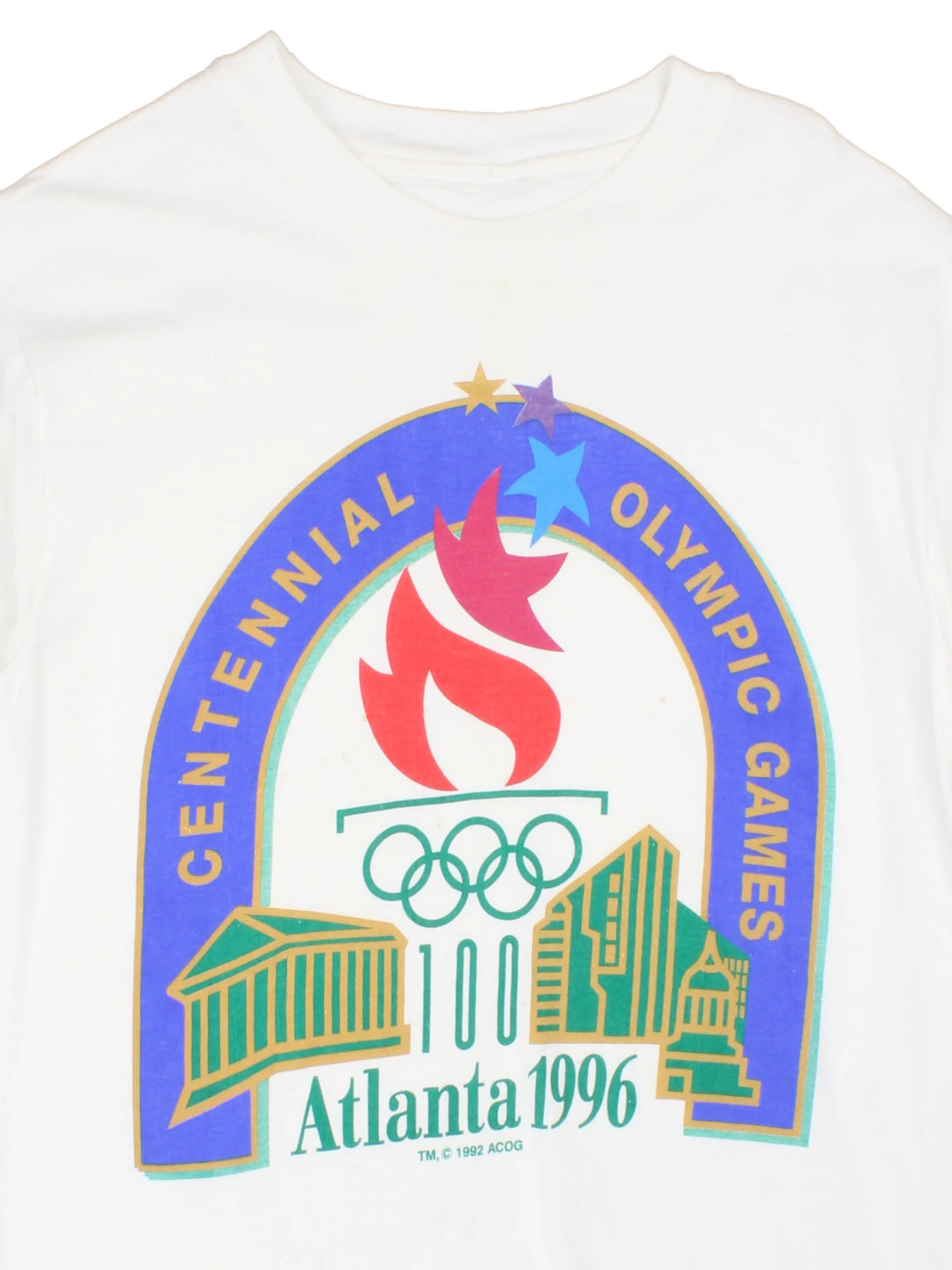 Atlanta 1996 Centennial Olympic Games single stitch T-Shirt. Features large graphic print on the front. 