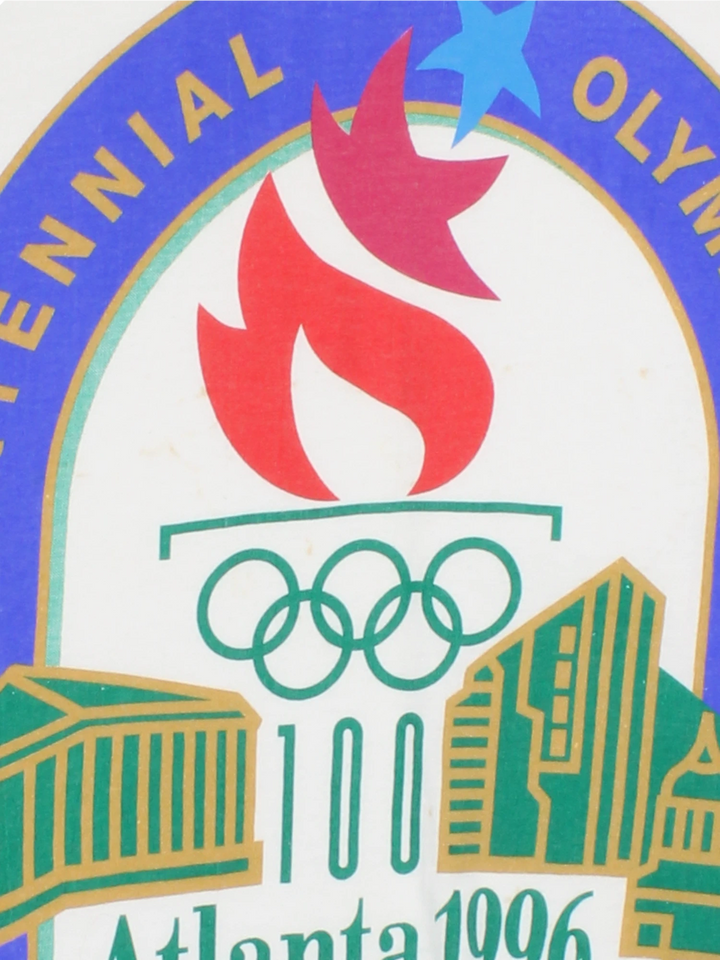 Atlanta 1996 Centennial Olympic Games single stitch T-Shirt. Features large graphic print on the front. 