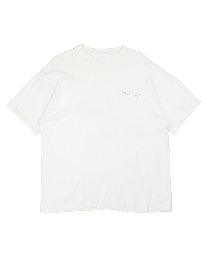 Hanes tee reading 'Burbank We Am 1992-1993' on the front, and a back graphic of the Cat in the Hat with a red 'Burbank' spellout. 
