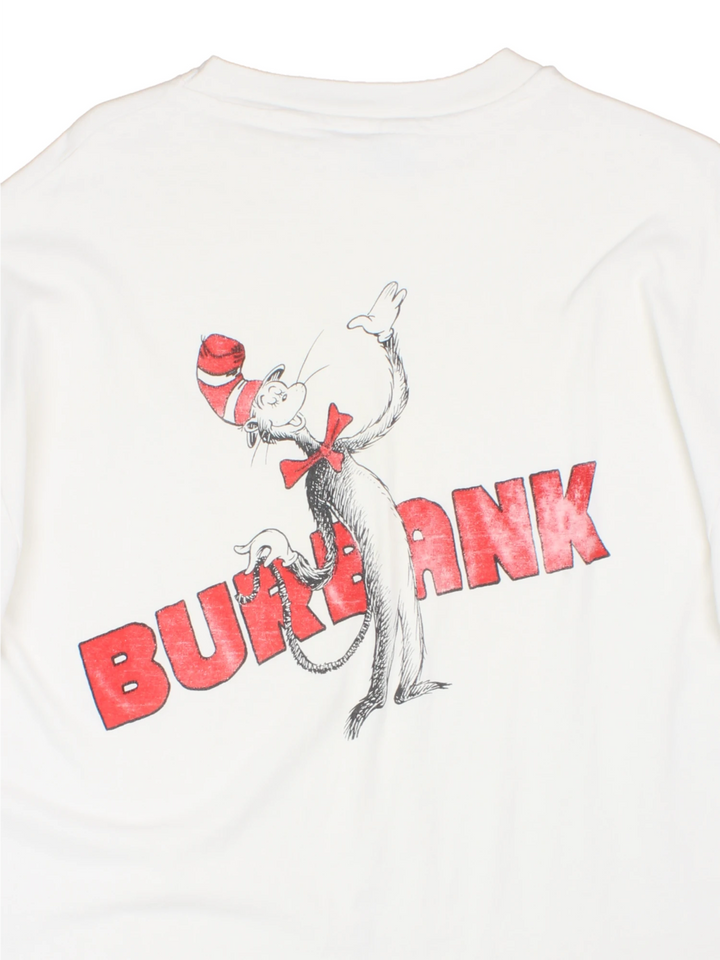 Hanes tee reading 'Burbank We Am 1992-1993' on the front, and a back graphic of the Cat in the Hat with a red 'Burbank' spellout. 