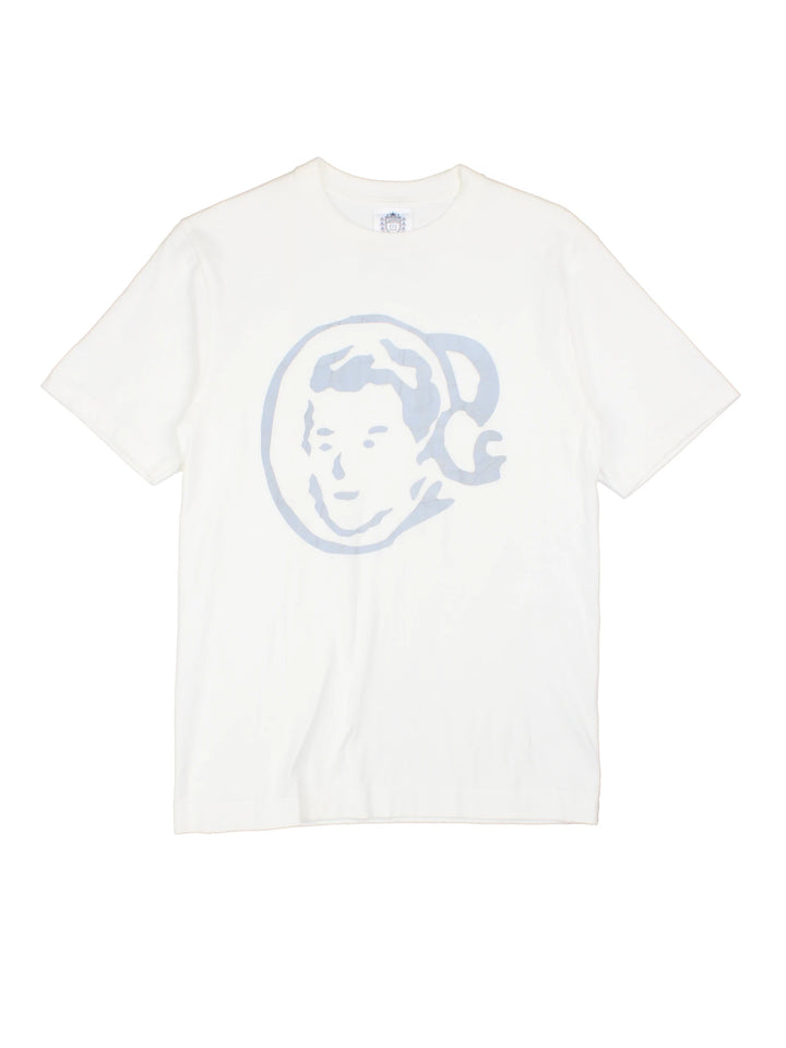 White Billionaire Boy's Club tee with face design in grey and logo on the back. 