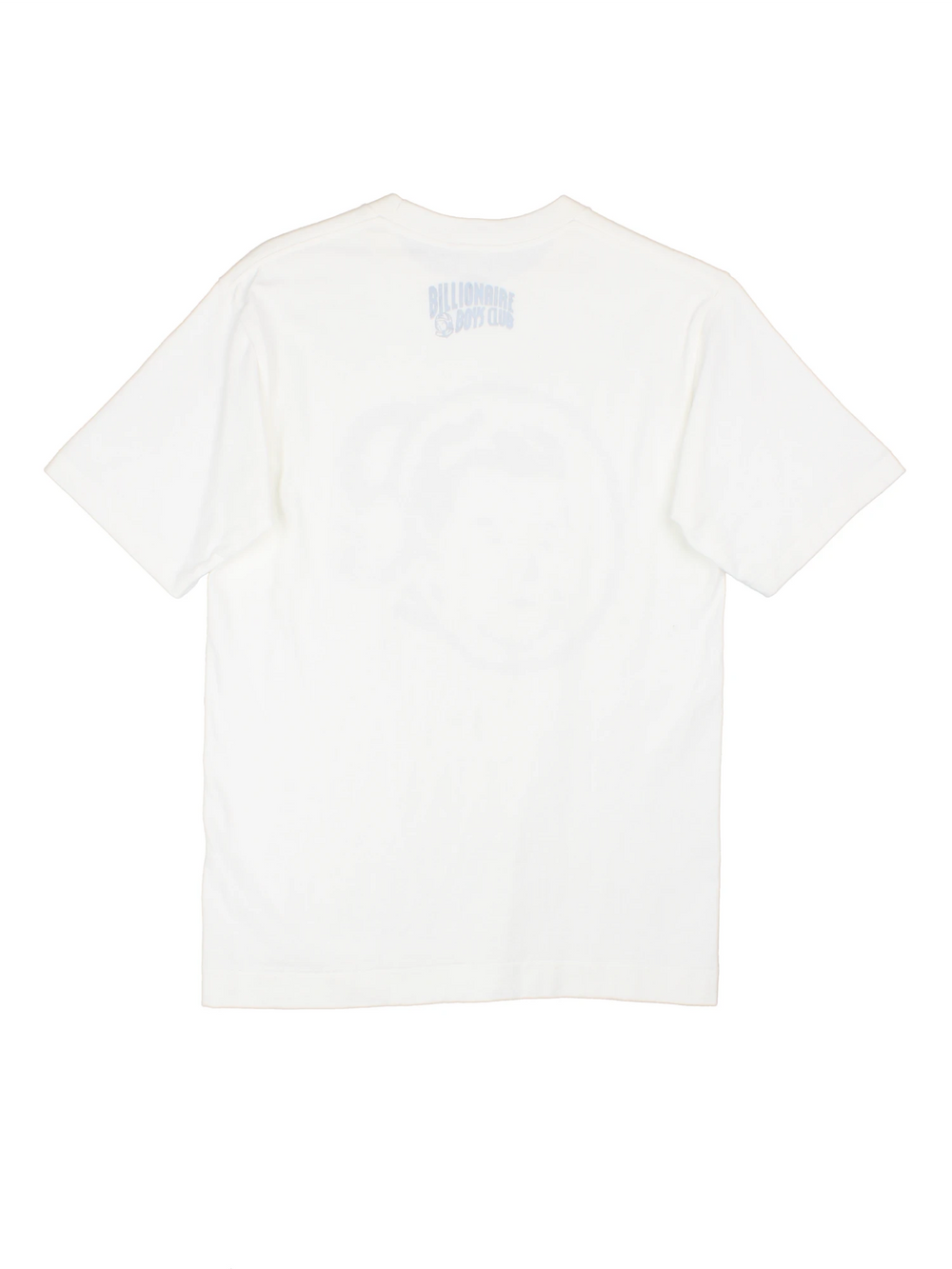 White Billionaire Boy's Club tee with face design in grey and logo on the back. 