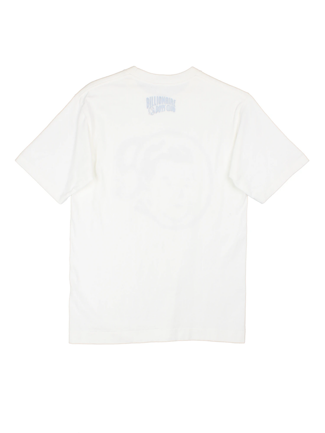 White Billionaire Boy's Club tee with face design in grey and logo on the back. 