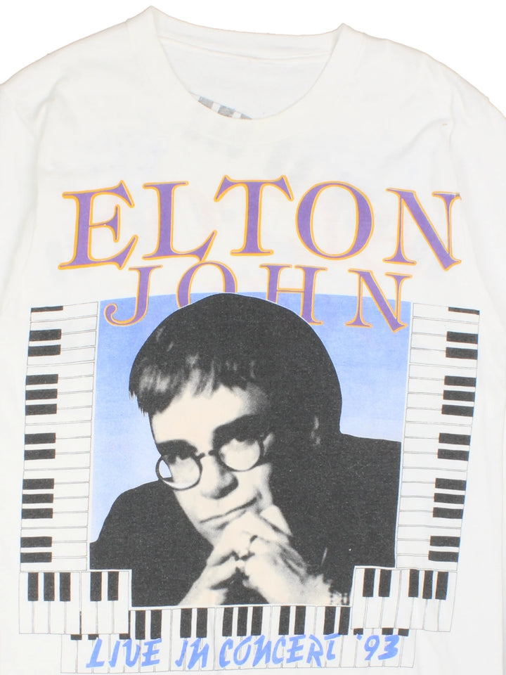 Vintage 1993 Elton John concert t-shirt with printed graphics on the front and back