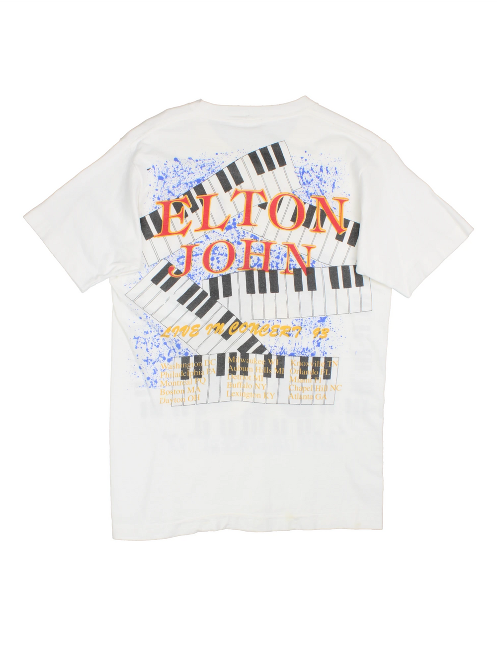 Vintage 1993 Elton John concert t-shirt with printed graphics on the front and back