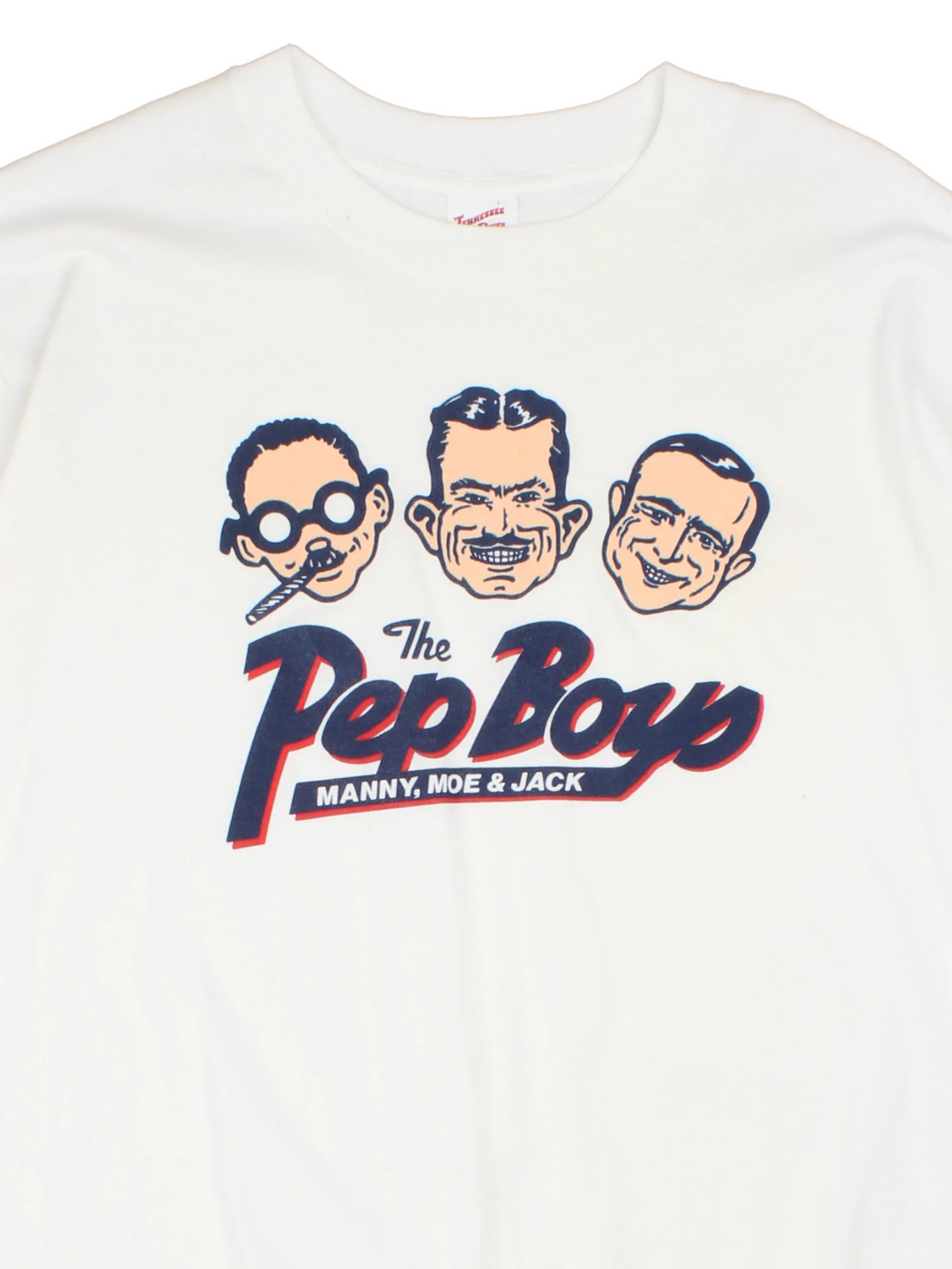 Made in the USA vintage late 1980's single stitch t-shirt. Features "The Pep Boys" printed graphic on the front. As seen on Artist Keith Haring