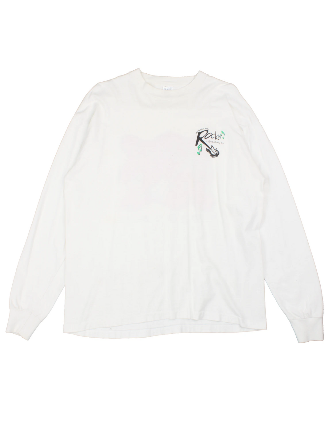 Vintage 1995 "Rokin' Homecoming" long sleeve top, features printed spell-out graphic on the front and back 