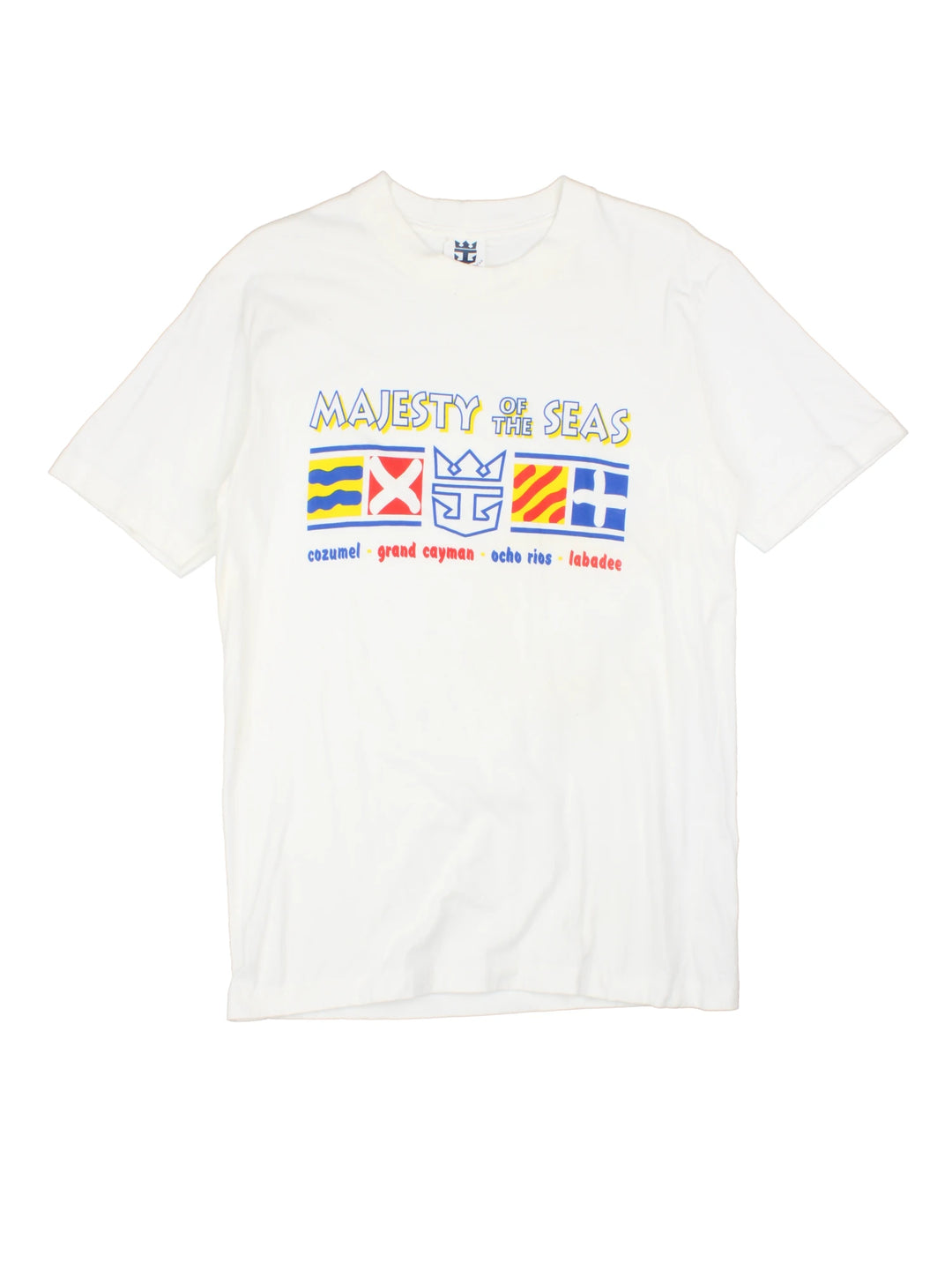 Vintage 90s Royal Caribbean Cruise single stitch T-Shirt with graphic print across the chest.