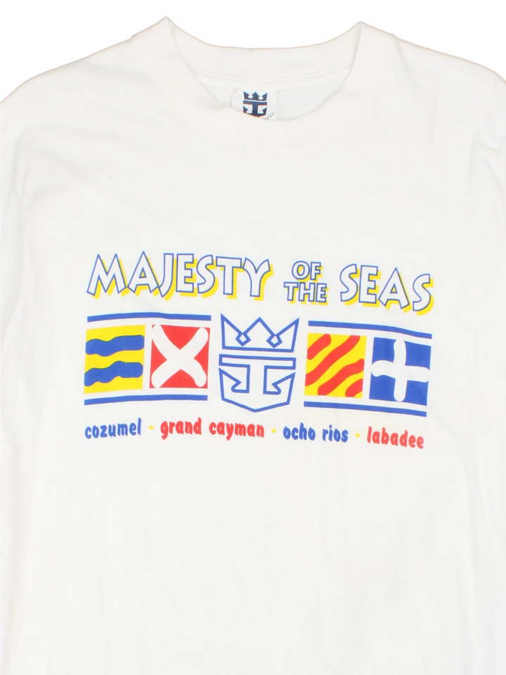 Vintage 90s Royal Caribbean Cruise single stitch T-Shirt with graphic print across the chest.