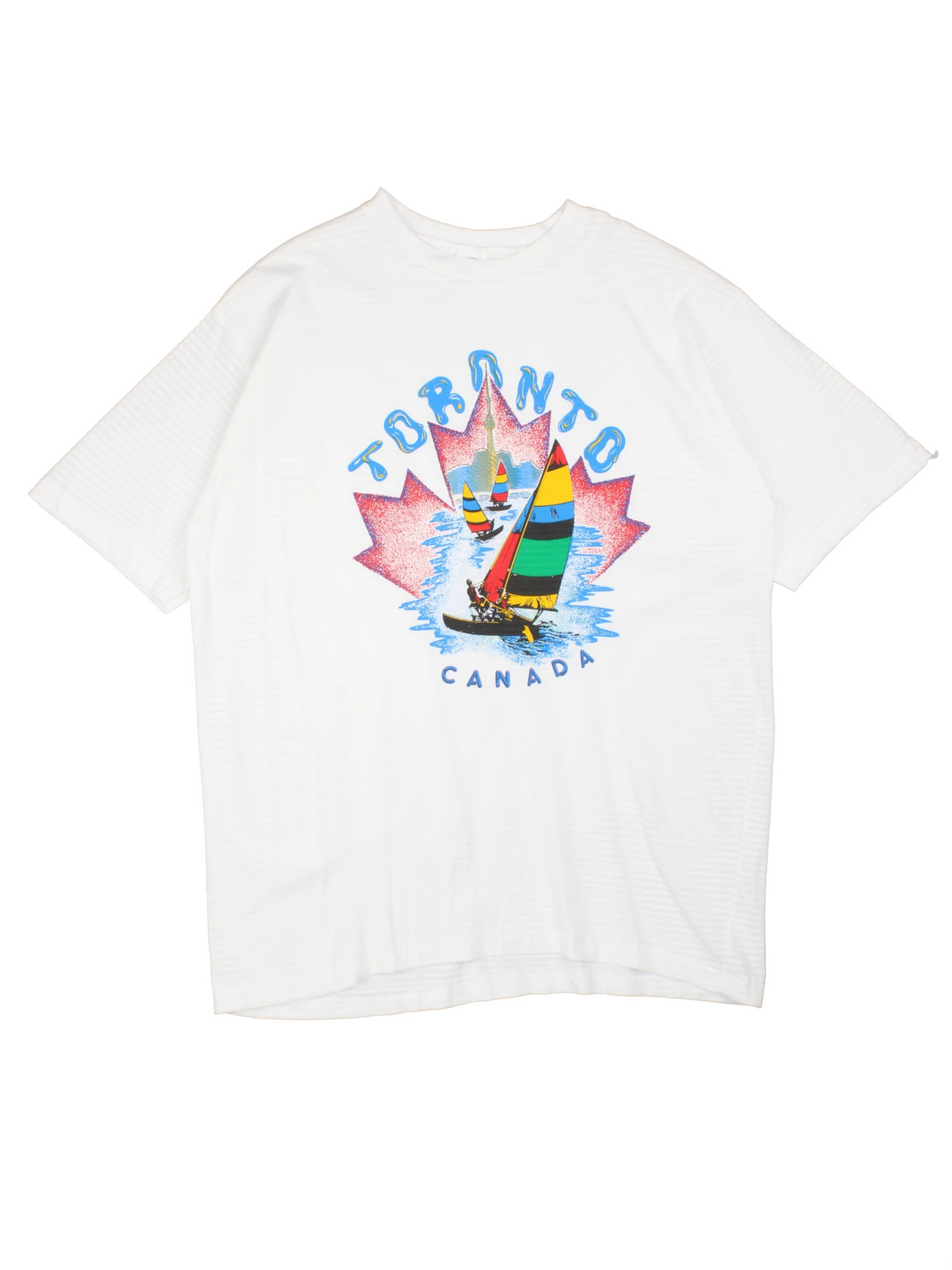 90s Toronto Canada graphic T-Shirt in white with a ribbed stripe.