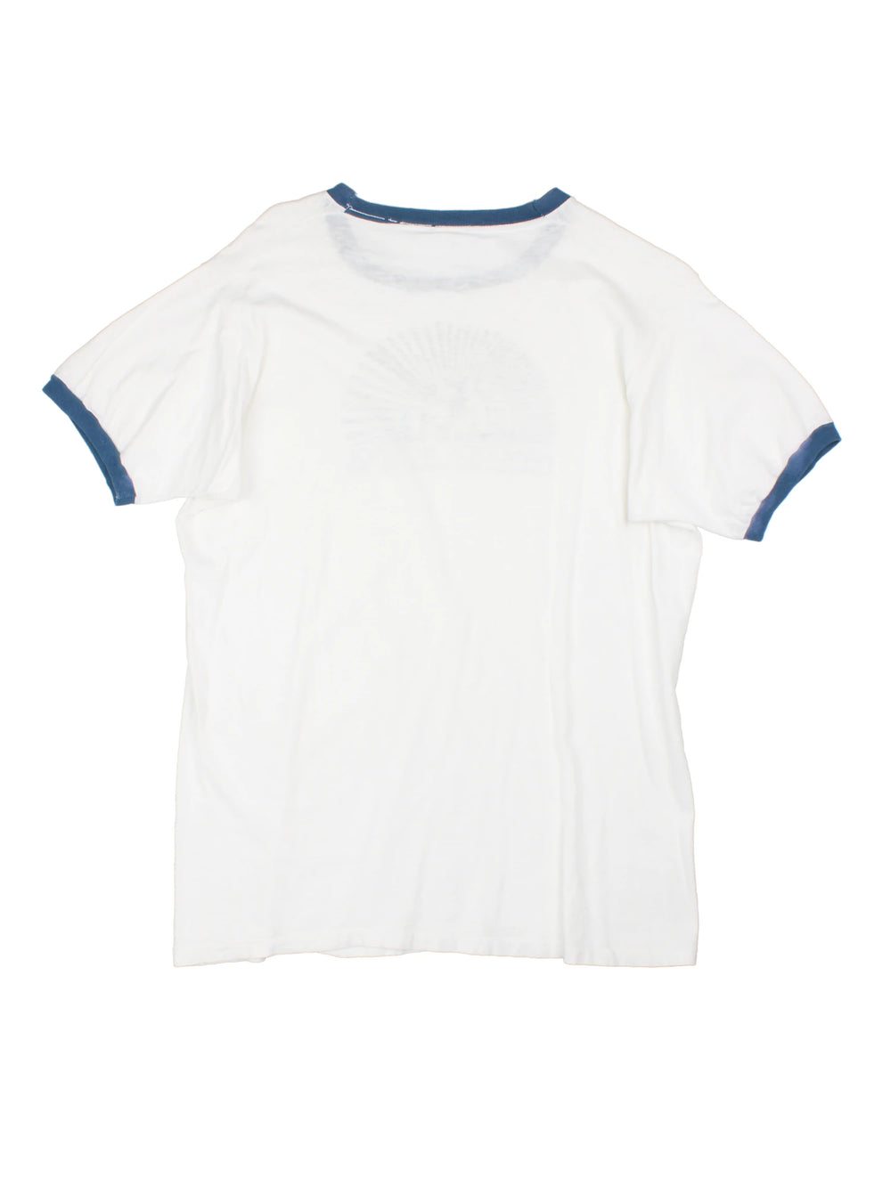 Vintage Hancock School Massachusetts Ringer T-Shirt in a white and blue colourway with the school graphic and spell out printed on the front. 