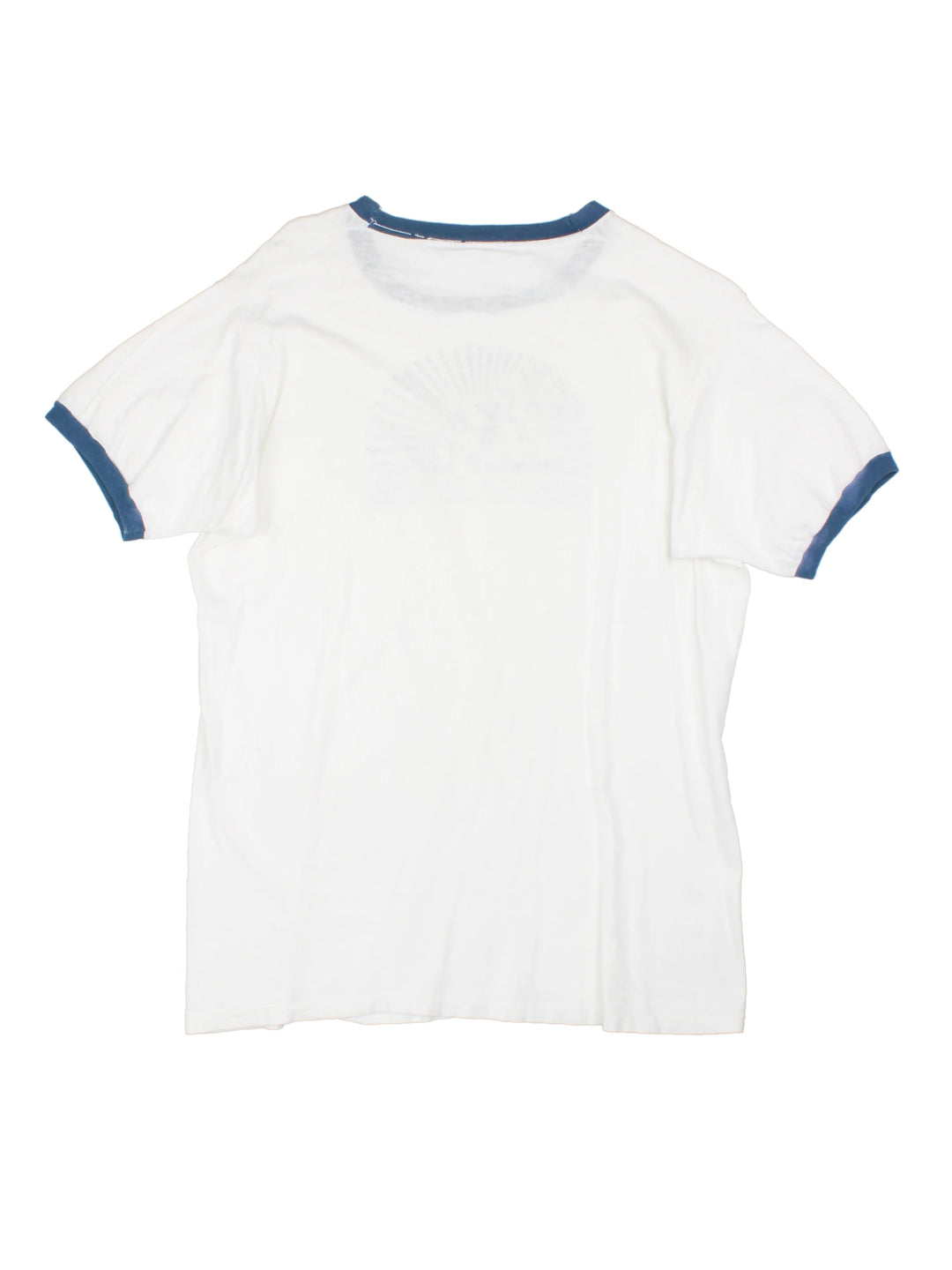 Vintage Hancock School Massachusetts Ringer T-Shirt in a white and blue colourway with the school graphic and spell out printed on the front. 