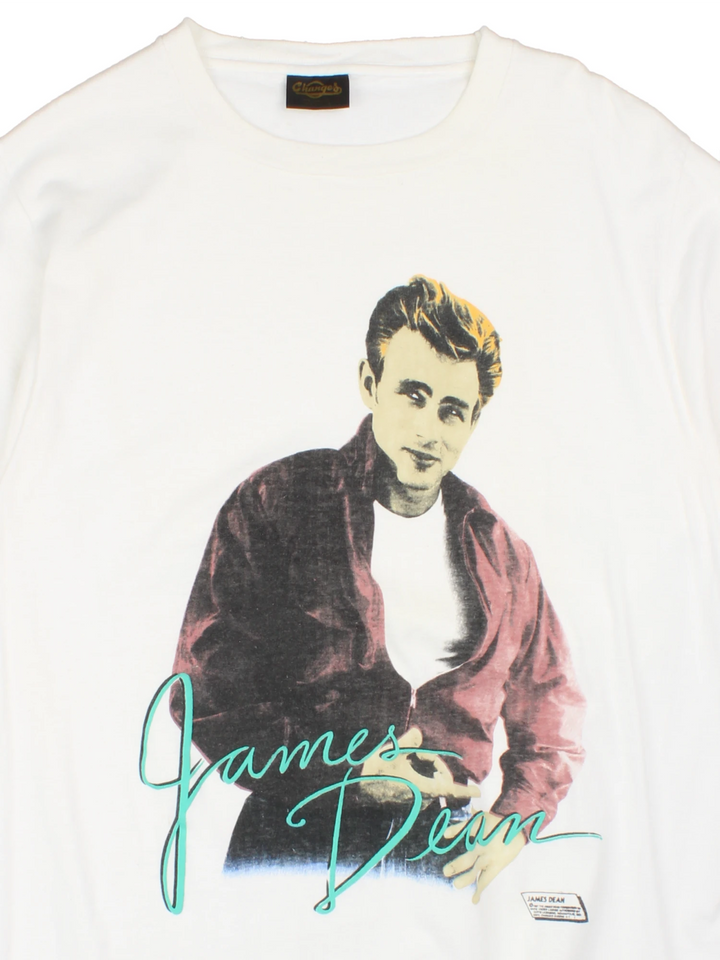 Vintage 1987 James Deen T-Shirt in a white colourway with the artist printed on the front in a 80's pop art style.
