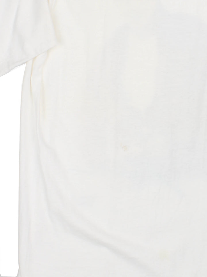 Vintage 1987 James Deen T-Shirt in a white colourway with the artist printed on the front in a 80's pop art style.
