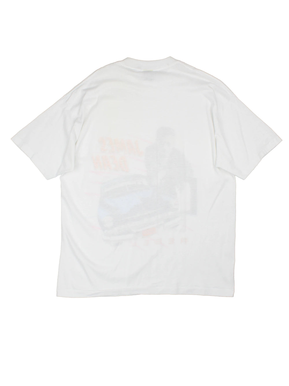 Vintage 1988 James Deen Rebel T-Shirt in a white colourway with the artist printed on the front with a car in a 80's pop art style, single stitch t-shirt.