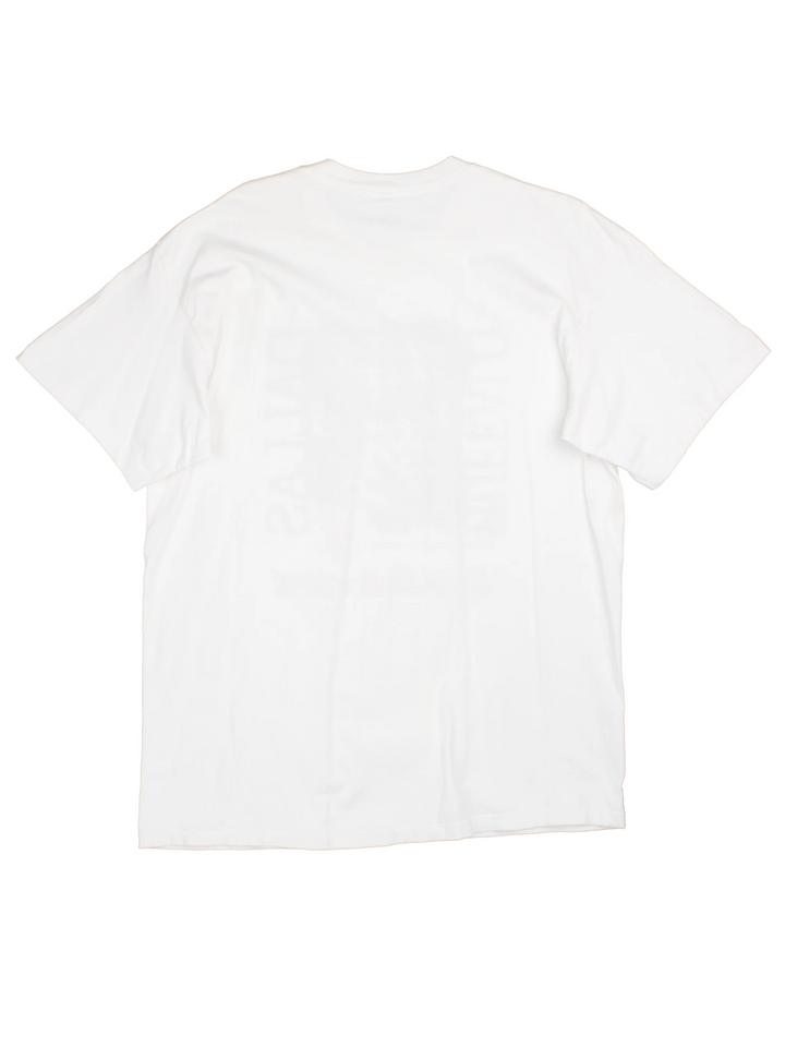 Buffalo vs Dallas 1993 Rose Bowl NFL tee in white with abstract football player graphic and spellout reading 'Super Sunday XXVI Pasadena California'.