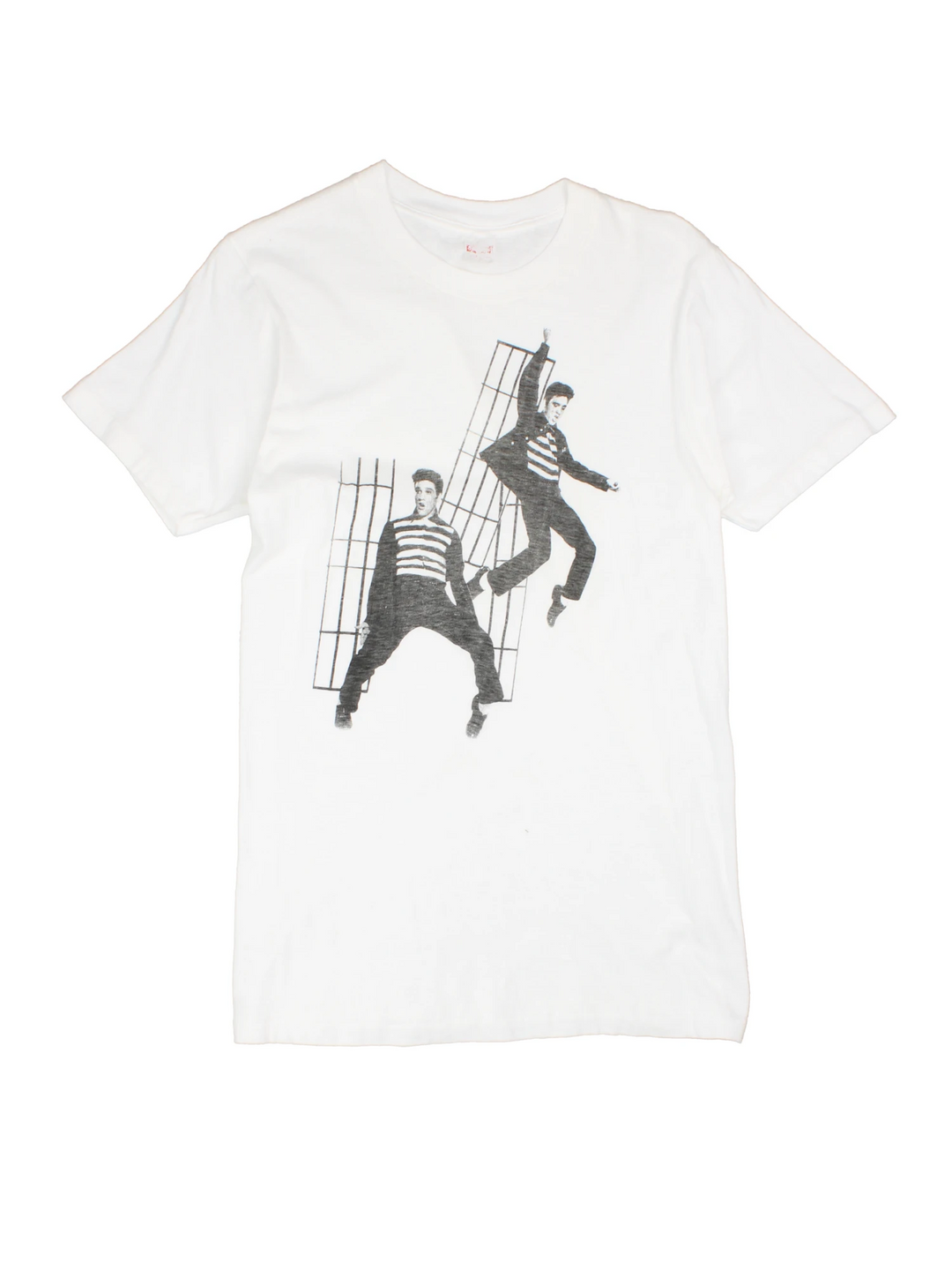 Vintage 70's Elvis Jailhouse Rock Single Stitch T-Shirt in a white colourway graphic printed on the front.