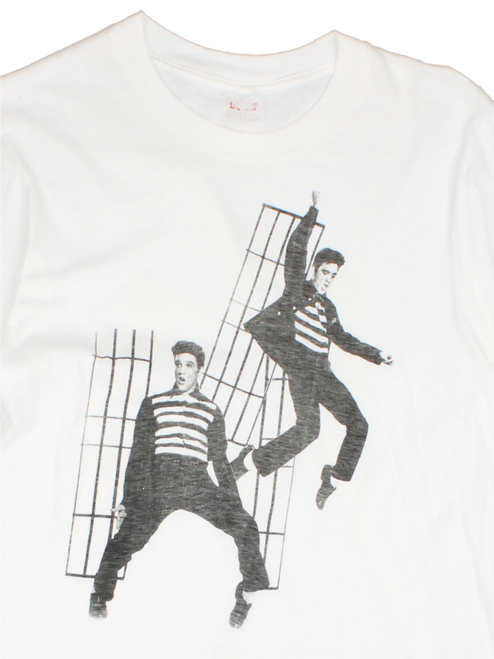 Vintage 70's Elvis Jailhouse Rock Single Stitch T-Shirt in a white colourway graphic printed on the front.