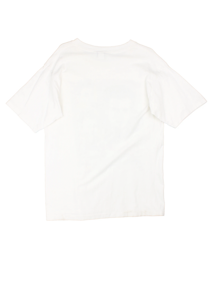 Vintage 90's James Dean Single Stitch T-Shirt in a white colourway with a graphic of him and spell out printed on the front with diamond dust feature.