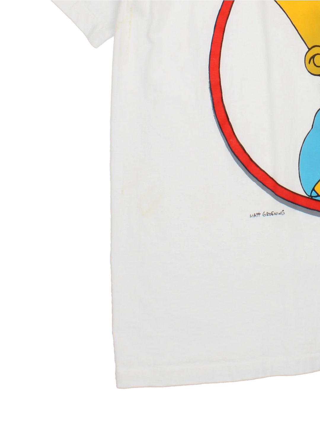 Vintage 1990 The Simspons Bart Eat My Shorts Graphic single stitch T-Shirt by Matt Groening, in a white colourway with the Bart graphic and spell out printed on the front.