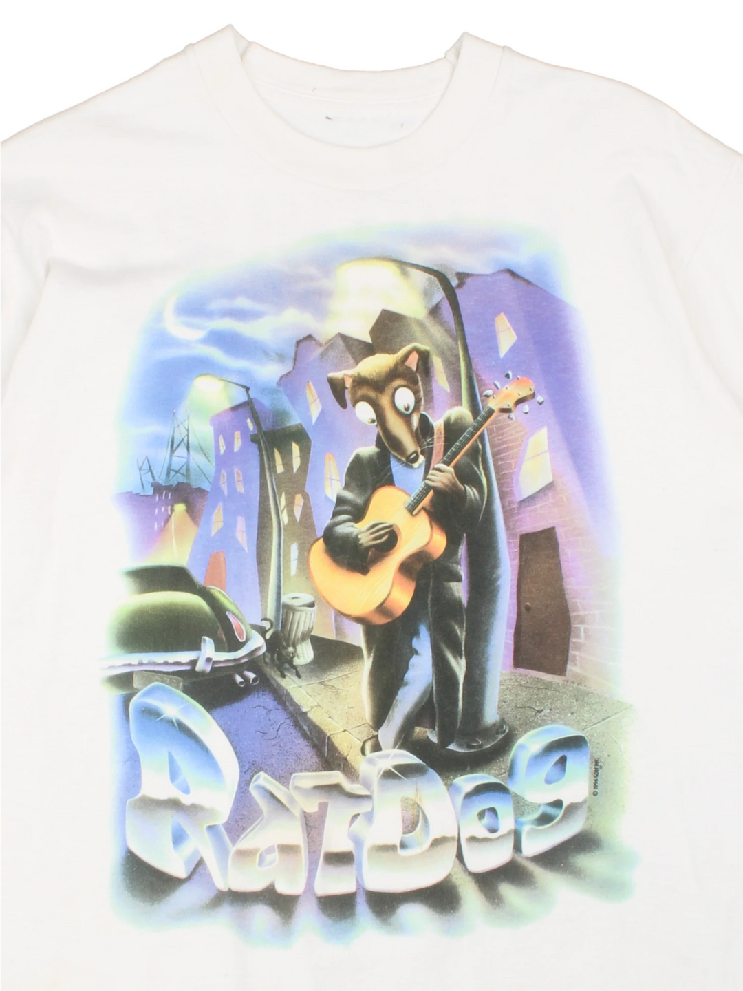 Vintage 1996 Ratdog Furthur Festival Tour T-Shirt in a white colourway with the Ratdog graphic printed on the front and Furthur Festival 1996 spell out printed on the back.