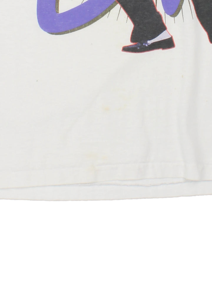 Vintage 1994 Elvis Presley Graphic single stitch T-Shirt in a white colourway with the artist graphic printed on the front, and TCB spell out printed on the back.
