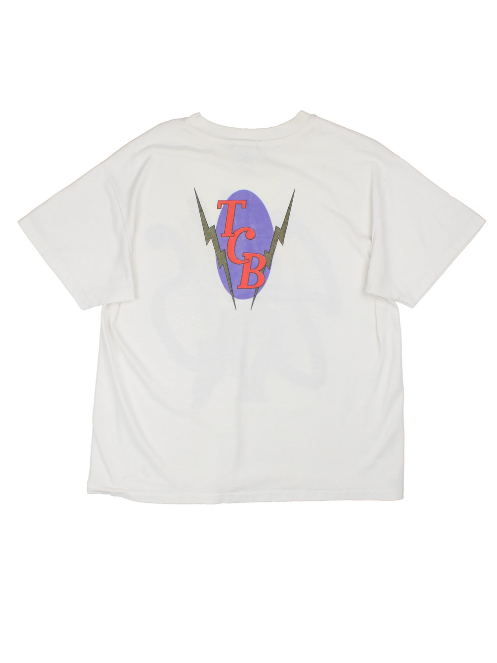 Vintage 1994 Elvis Presley Graphic single stitch T-Shirt in a white colourway with the artist graphic printed on the front, and TCB spell out printed on the back.