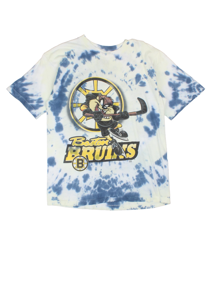 Vintage 1998 Boston Bruins x Looney Tunes' Tasmanian Devil, single stitch tie dye t-shirt with printed graphic on the front