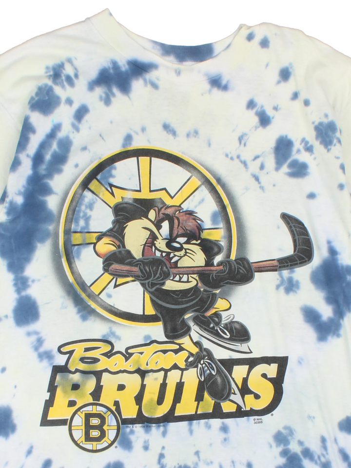 Vintage 1998 Boston Bruins x Looney Tunes' Tasmanian Devil, single stitch tie dye t-shirt with printed graphic on the front