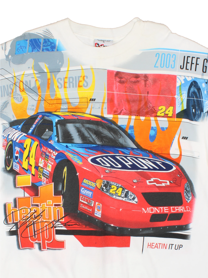 White 2003 Jeff Gordon Nascar Racing T-shirt with front and back graphic