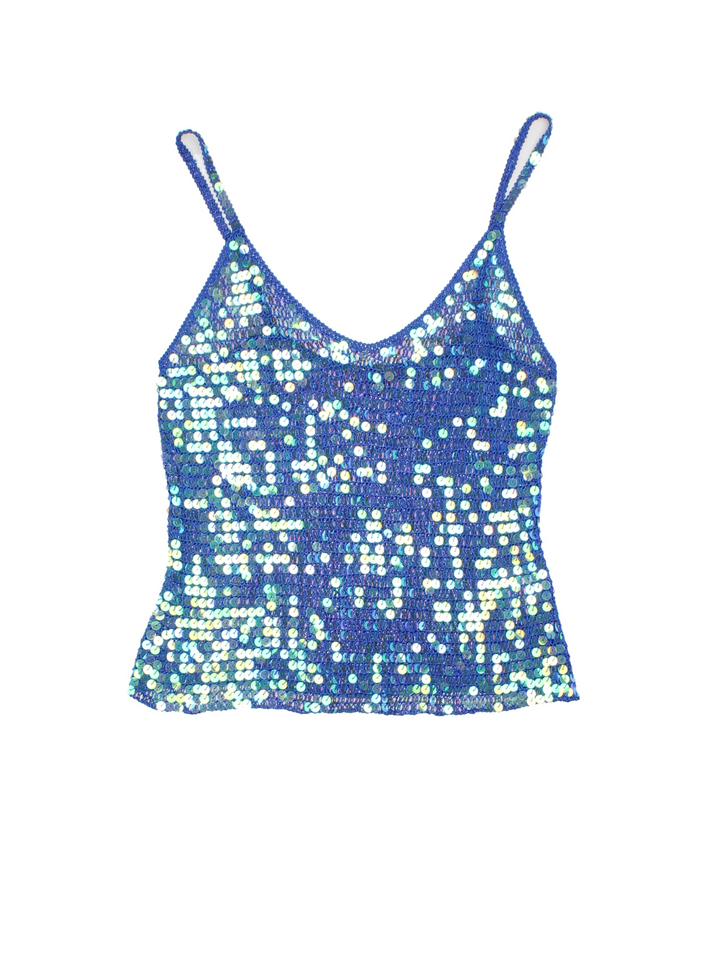 Y2K Blue Sequin Cami Top (Size XS)