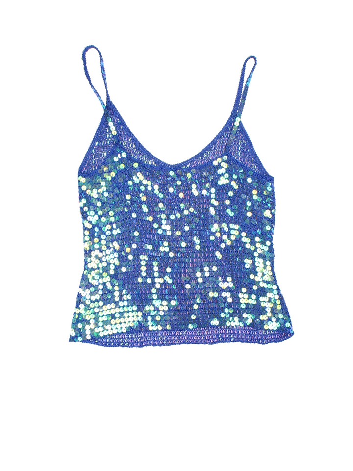 Y2K Blue Sequin Cami Top (Size XS)