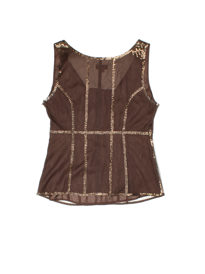 Y2K Marc Aurel Brown Sequin Top (Size S)