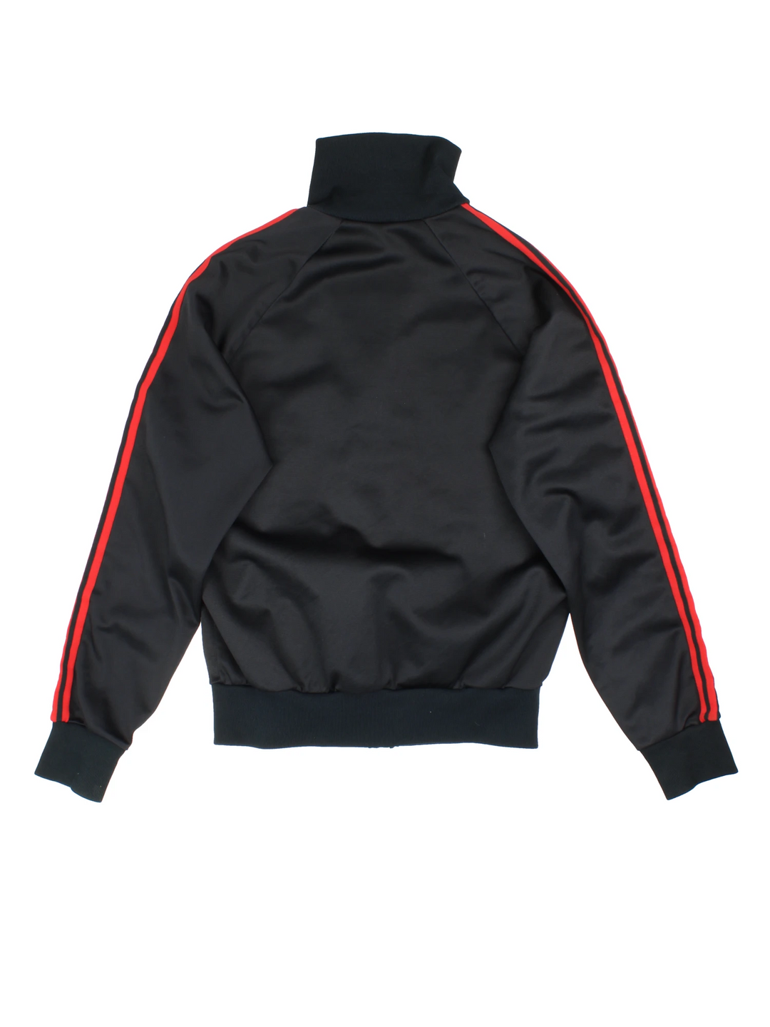 Vintage 80s Adidas tracksuit top in black with red and green stripes. Features embroidered logo on the chest.